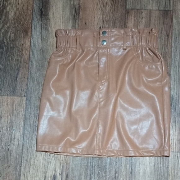 Blashe Dresses & Skirts - Tan Paper Bag Waist Faux Leather Mini Neutral Skirt